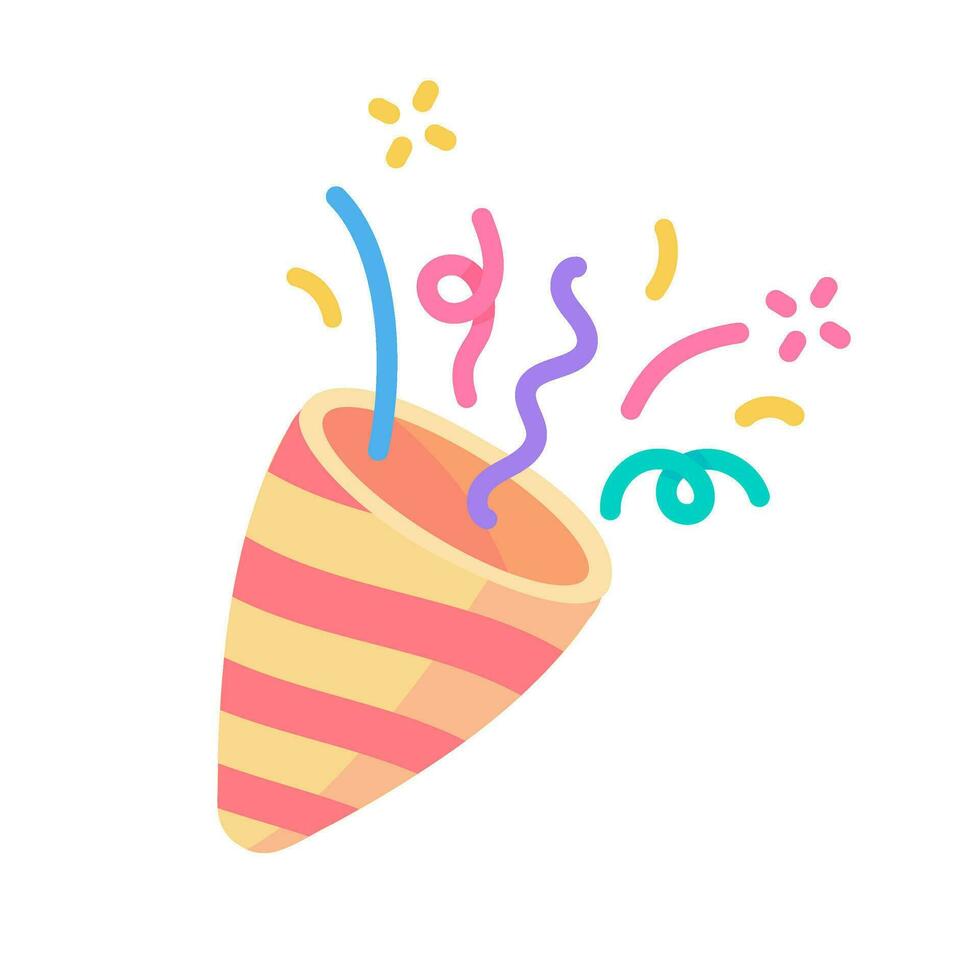 Party poppers explode confetti at birthday party events. vector