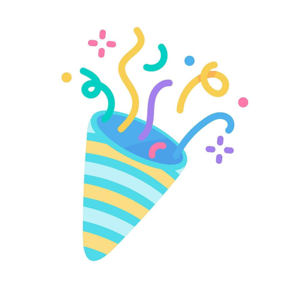 Party poppers explode confetti at birthday party events. vector