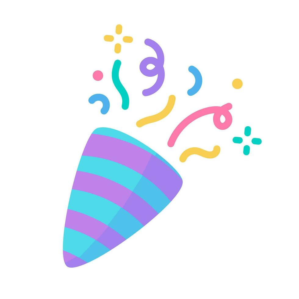 Party poppers explode confetti at birthday party events. vector