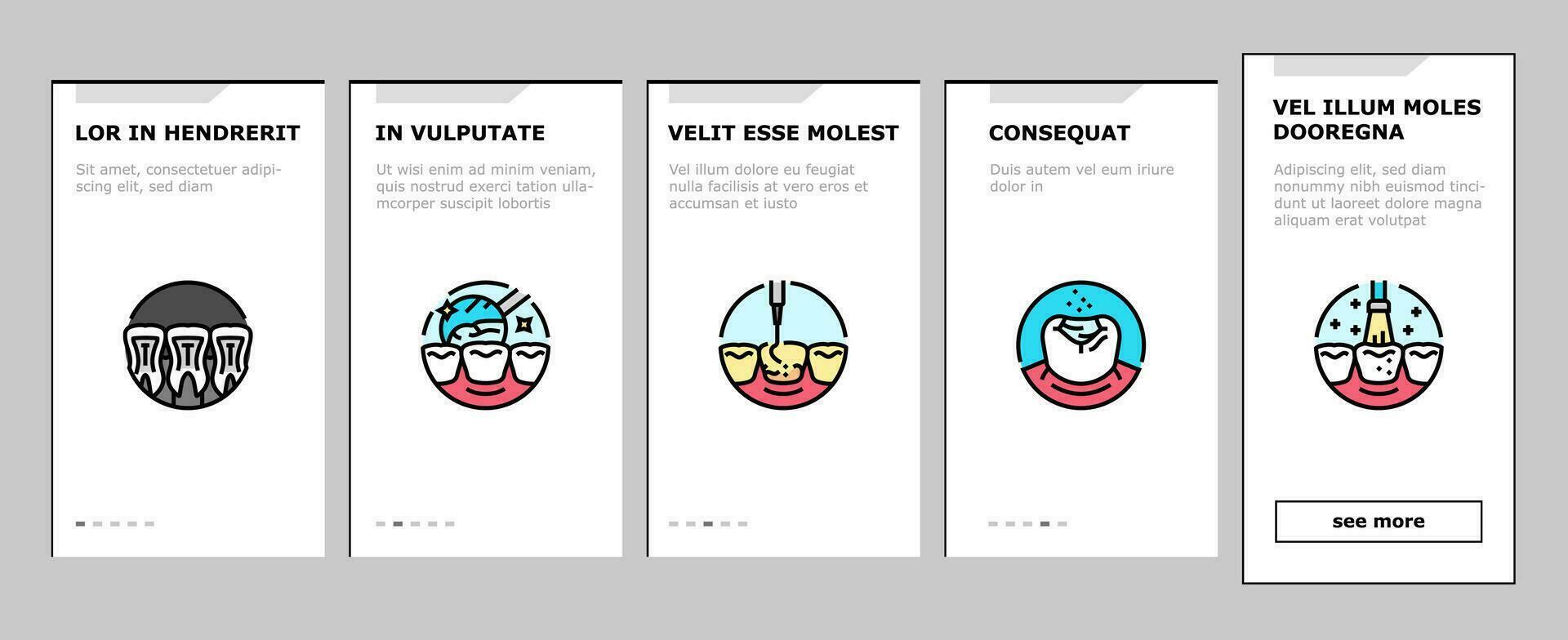 dental procedure clinic onboarding icons set vector