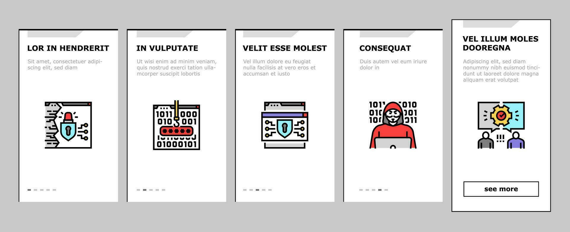 cyberbullying cyber online onboarding icons set vector