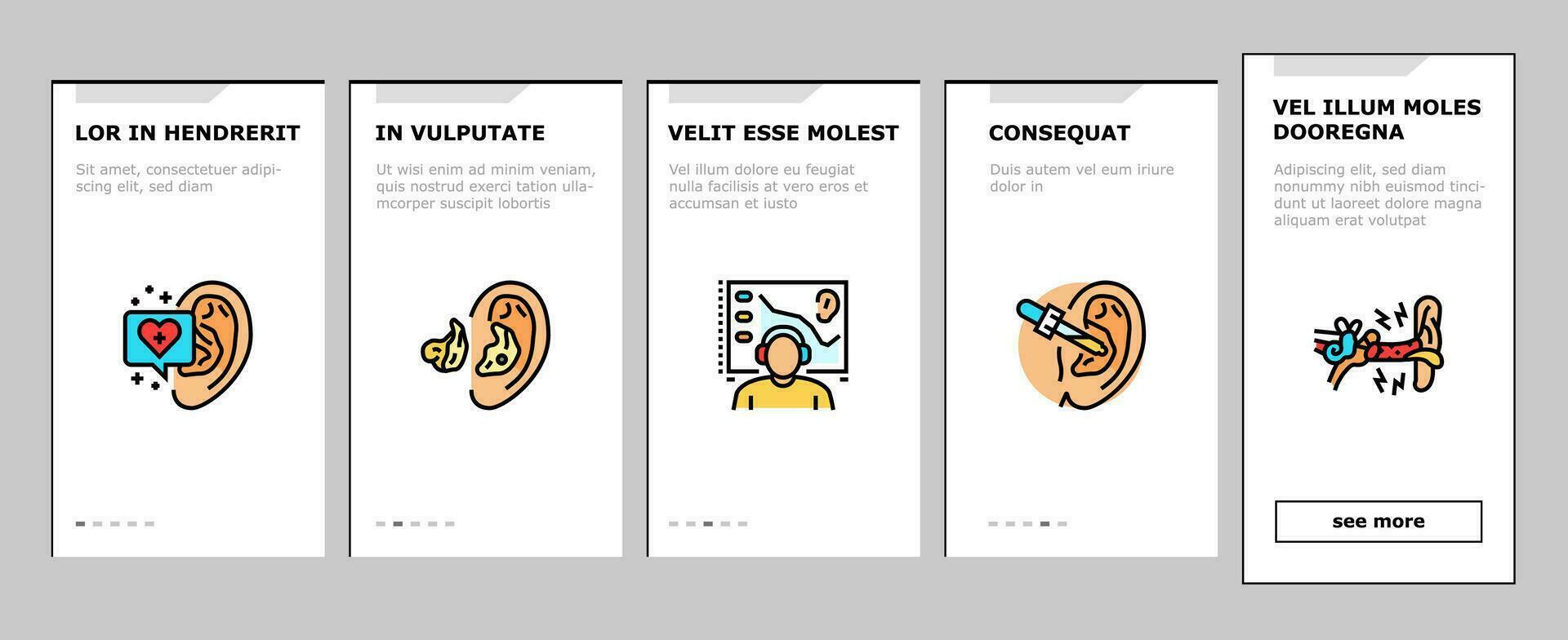 audiologist doctor ear deaf onboarding icons set vector