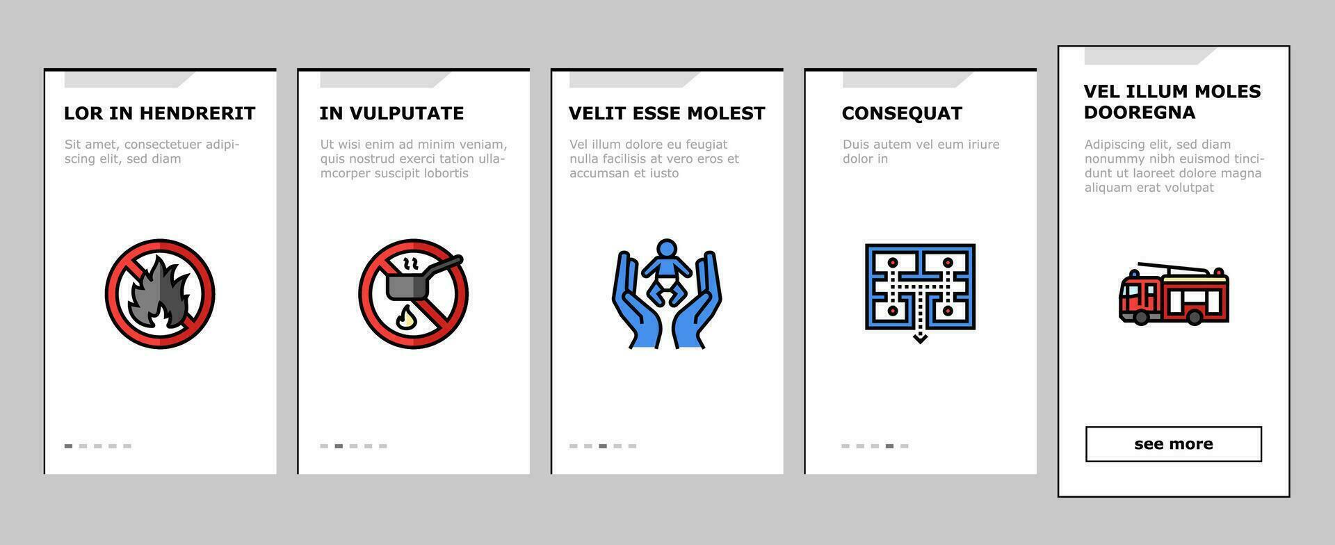 emergency safety security danger onboarding icons set vector