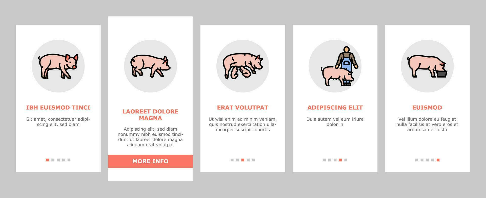pork pig farm animal piglet hog onboarding icons set vector