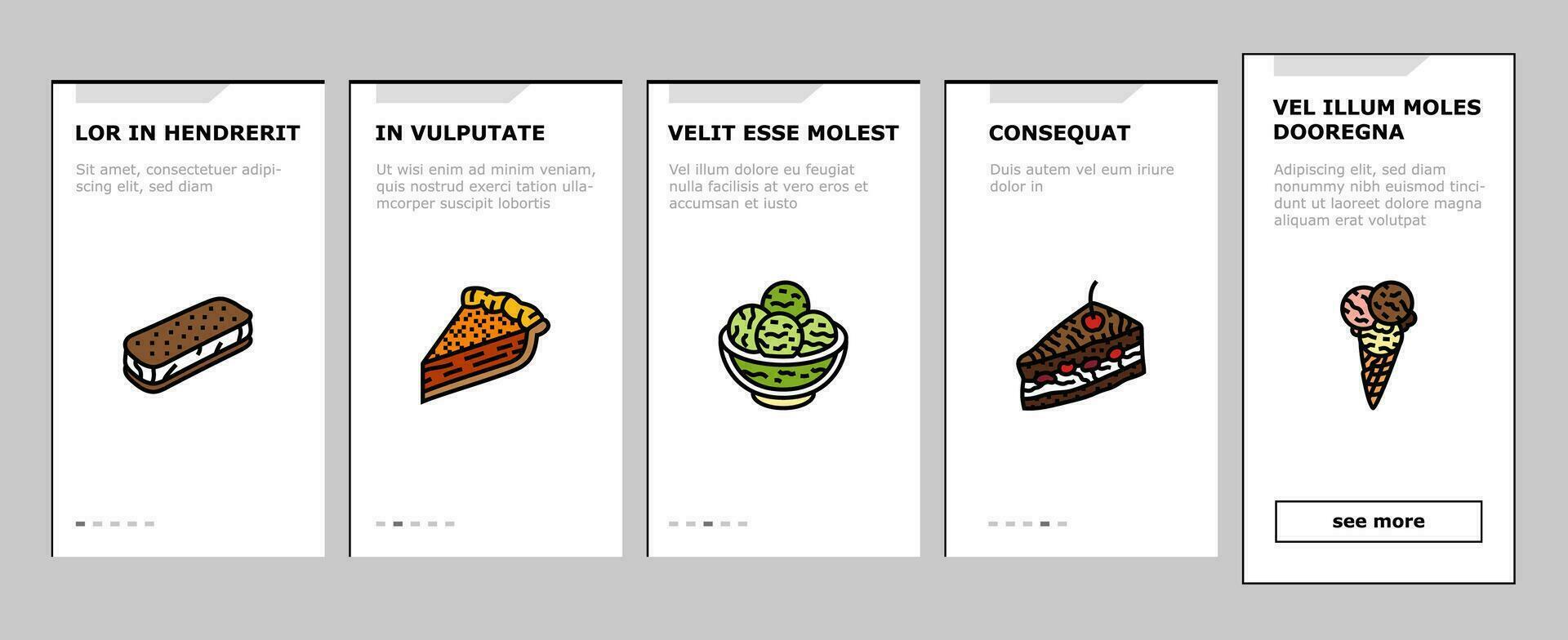 food dessert snack menu onboarding icons set vector