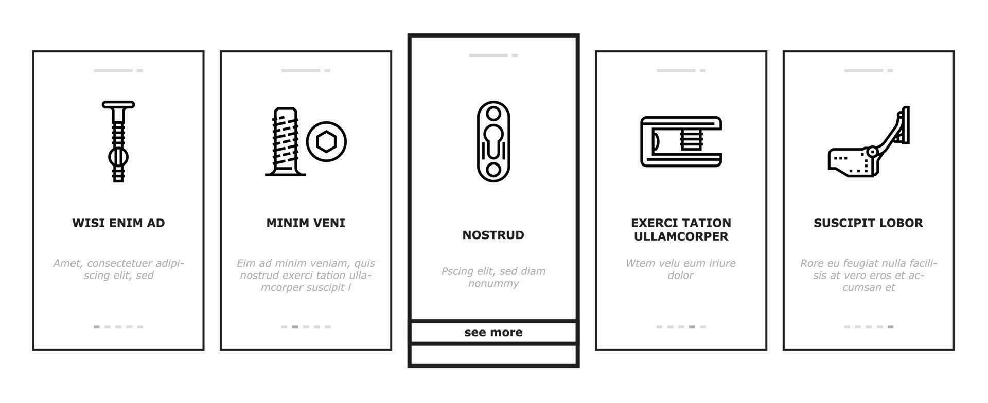 hardware furniture detail fitting onboarding icons set vector