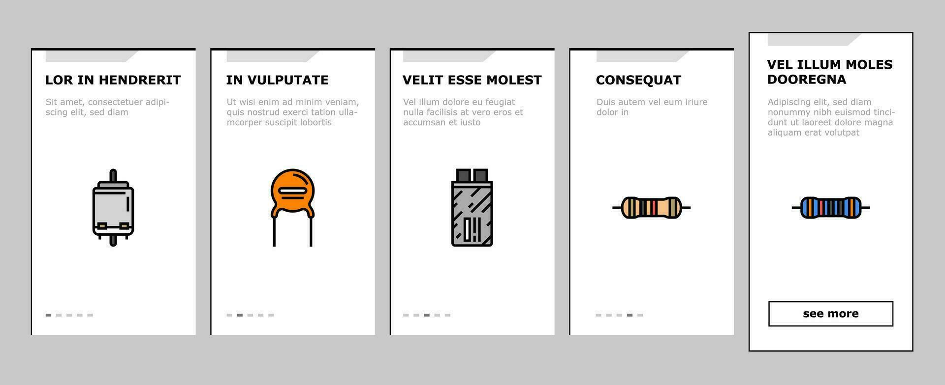 electronic component circuit chip onboarding icons set vector