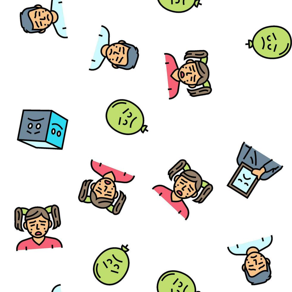 sad mood emotion face vector seamless pattern