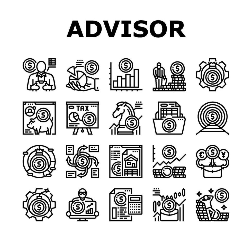 financial advisor meeting icons set vector
