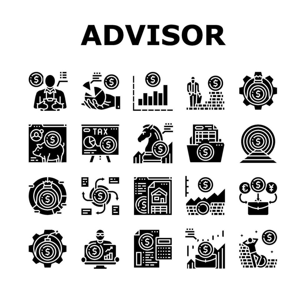 financial advisor meeting icons set vector