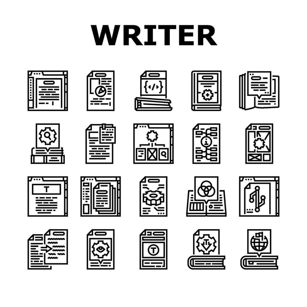 technical writer doc icons set vector