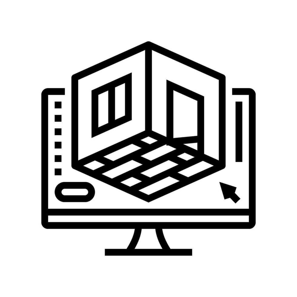 3d room modeling interior designer line icon vector illustration