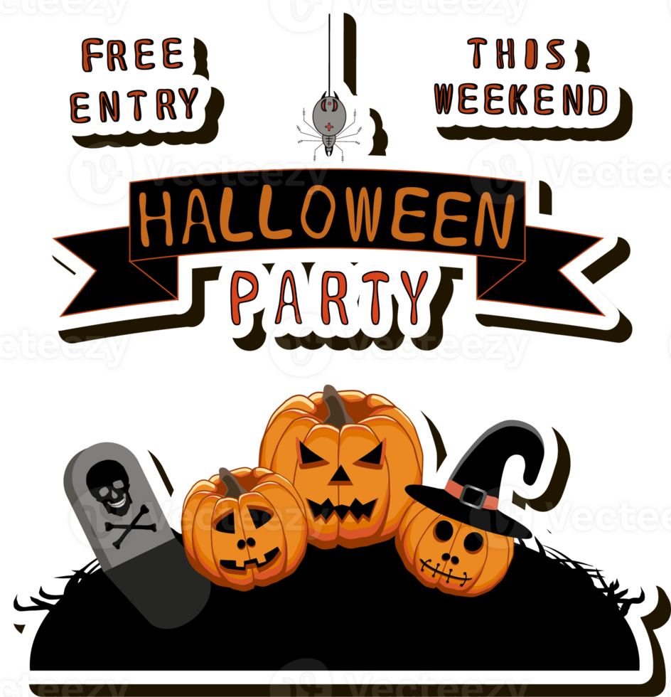 Illustration on theme sticker for celebration holiday Halloween with orange pumpkins png