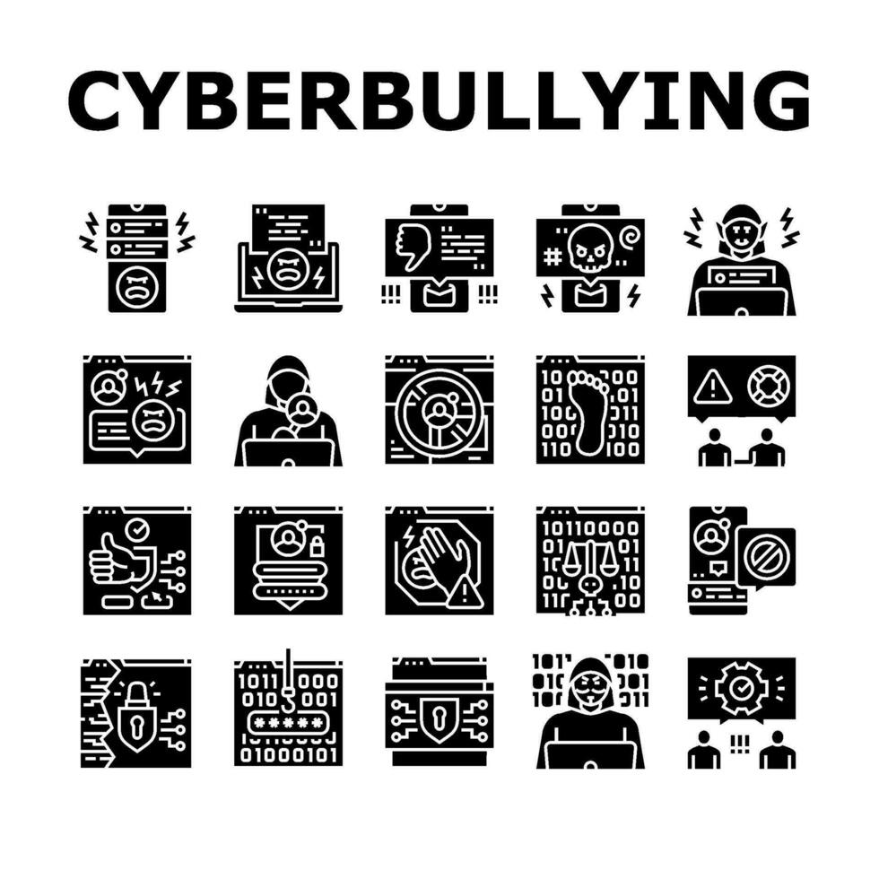 cyberbullying cyber online icons set vector