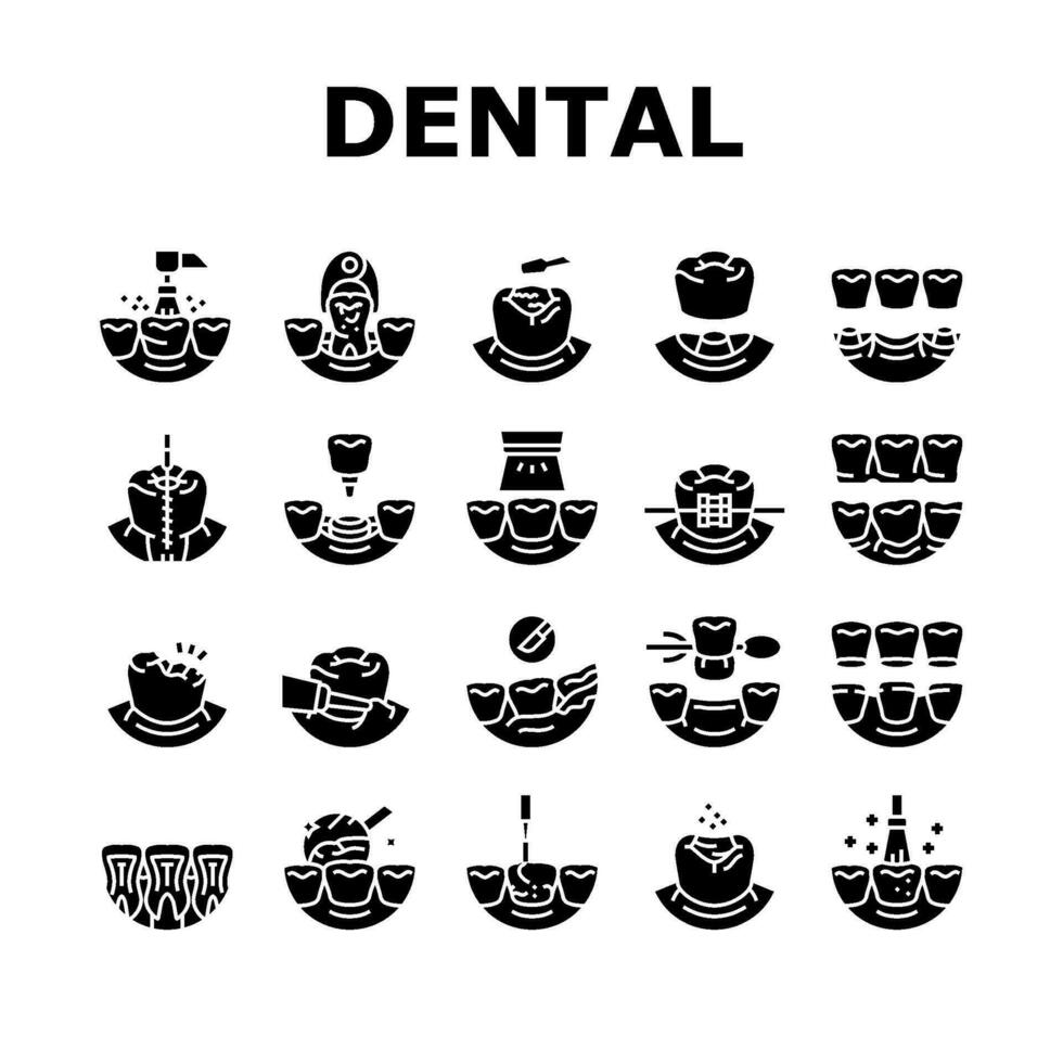 dental procedure clinic icons set vector