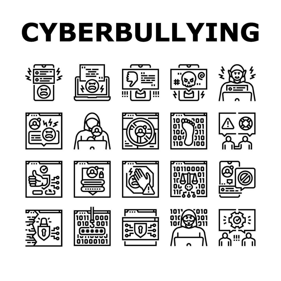 cyberbullying cyber online icons set vector