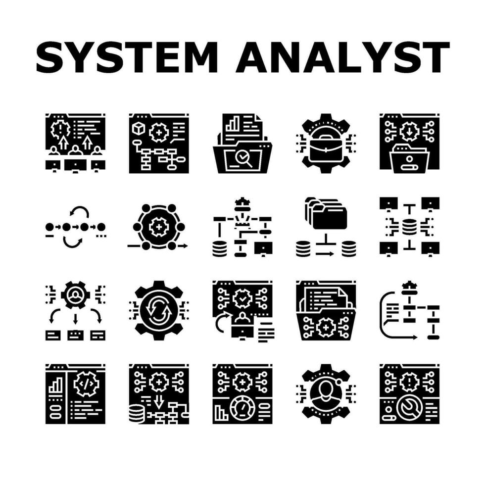 system analyst data icons set vector