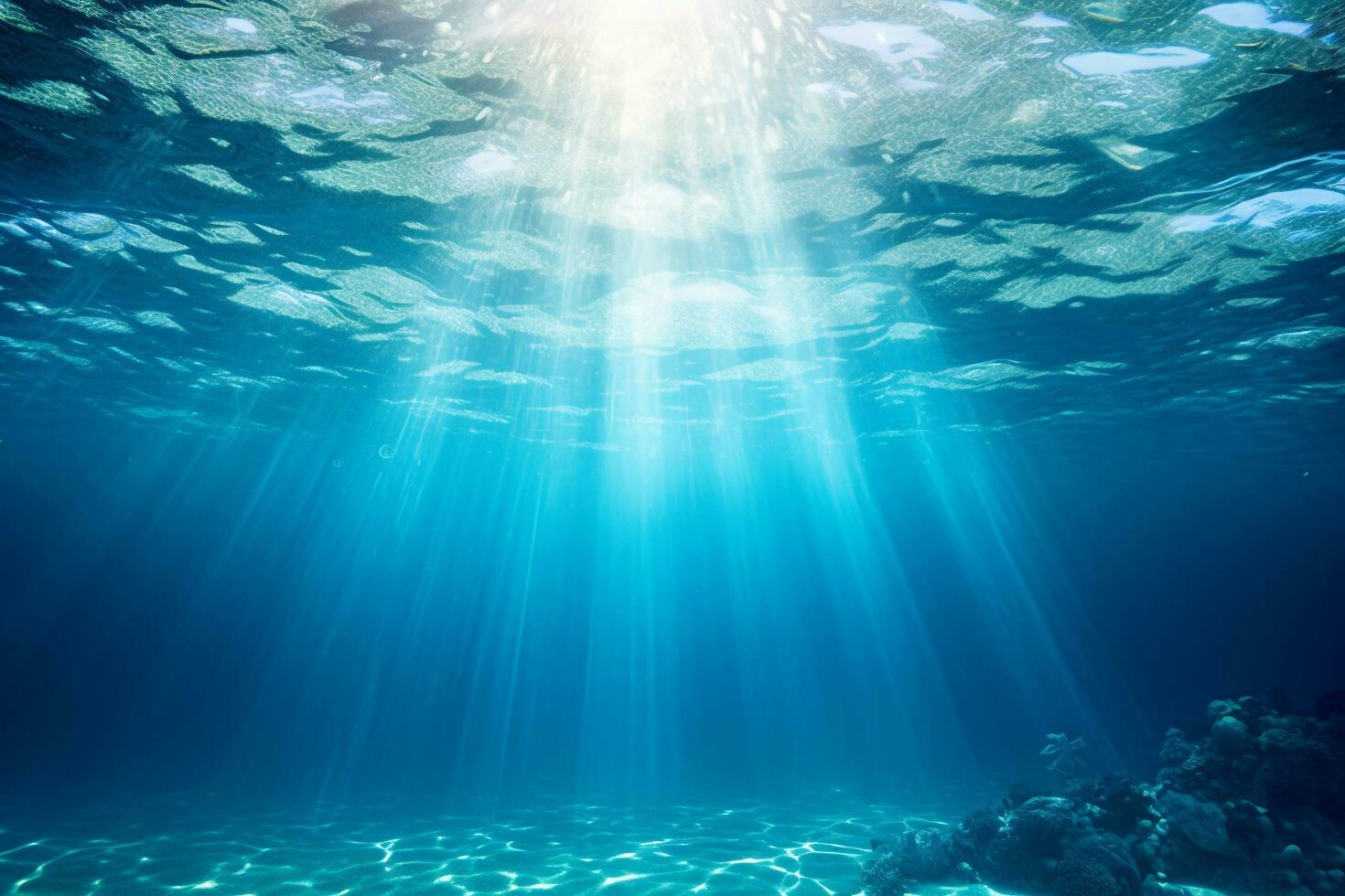 An image of the sun shining through the water in the ocean, Generative AI photo