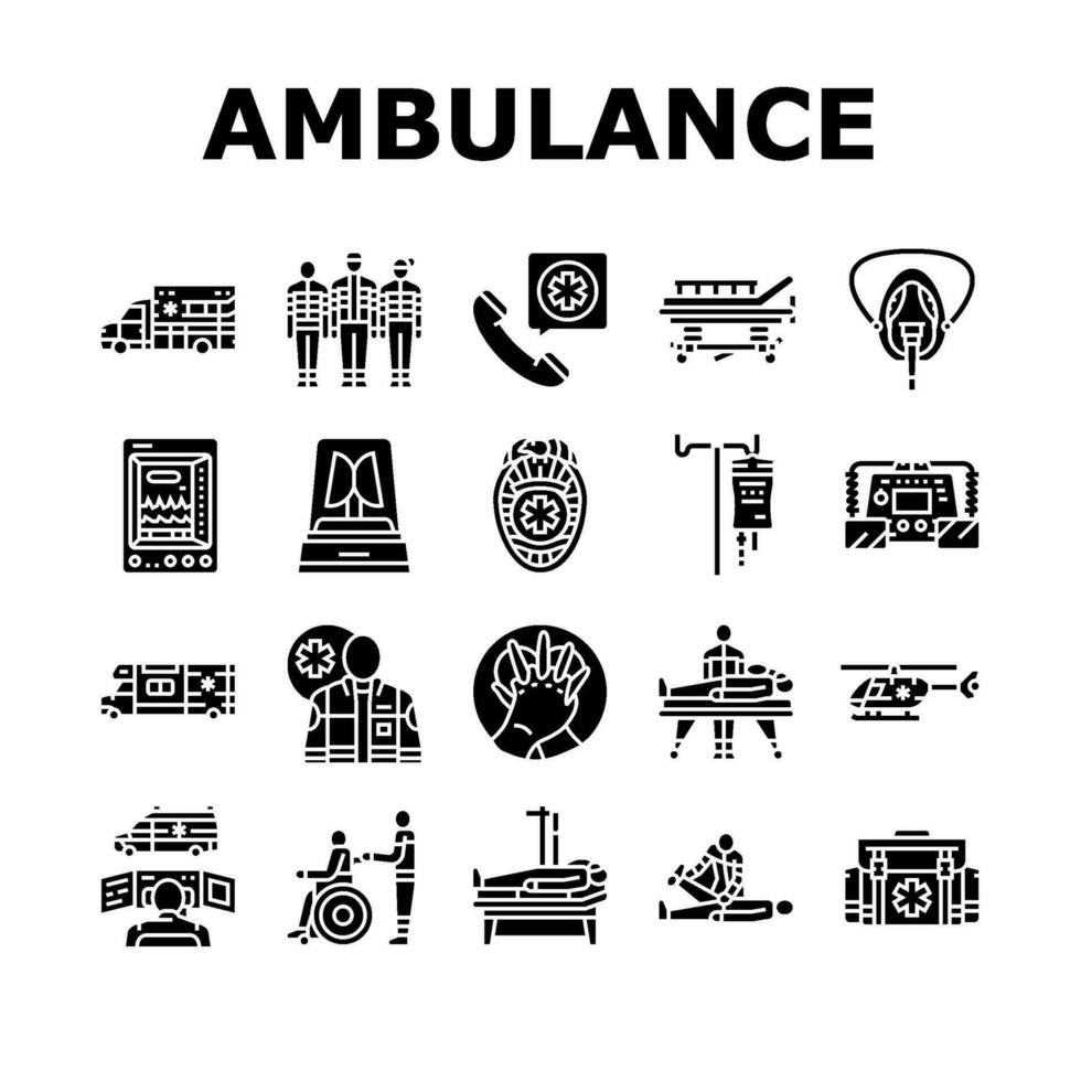 ambulance doctor hospital icons set vector