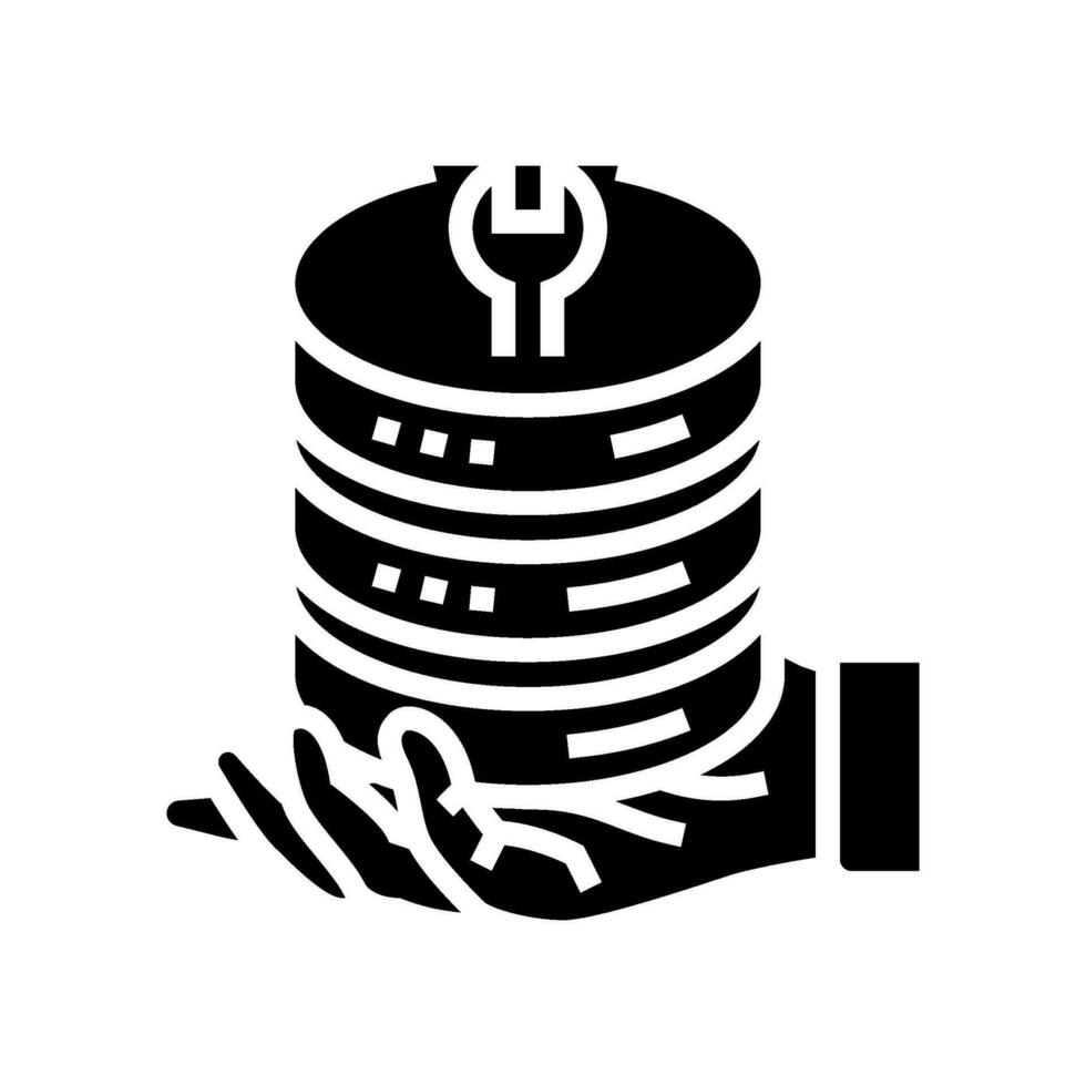 servidor mantenimiento base de datos glifo icono vector ilustración