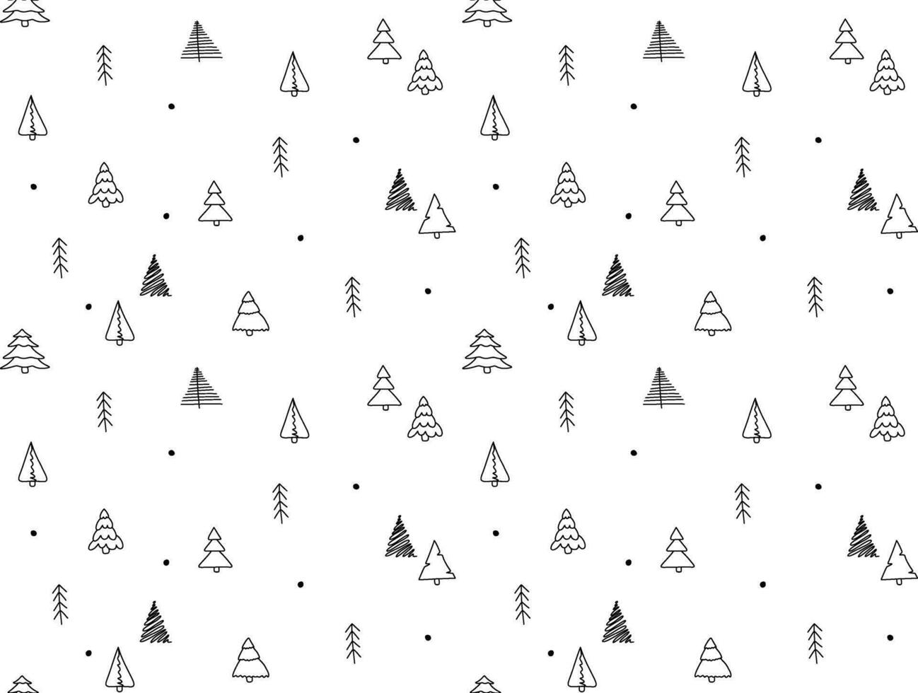 Hand drawn Christmas trees pattern. Seamless New Year doodle illustration. Merry Christmas vector for wallpaper, textiles, bedding, pajamas