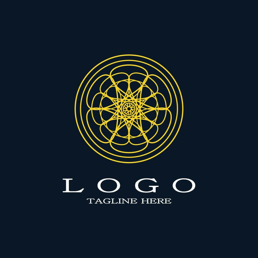 Luxury yellow circular ornament logo. Elegant round with abstract floral pattern. Mandala design concept. vector