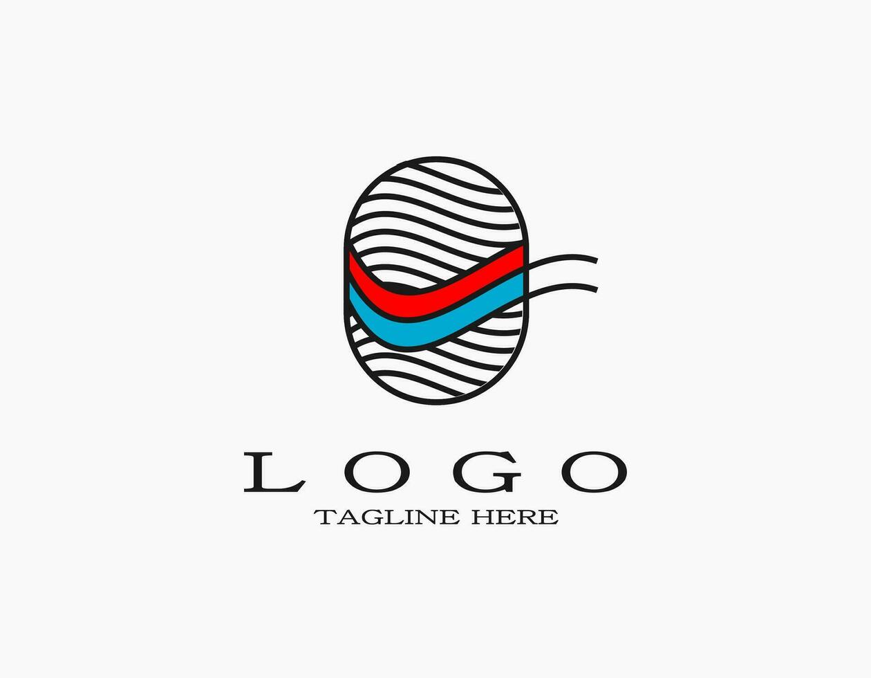 Simple elegant minimal fingerprint logo with black lines and red-blue waves in the middle on a white background. vector