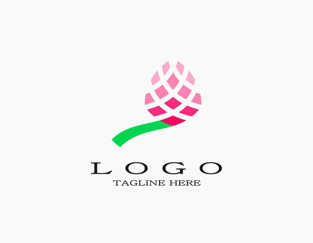 Simple single pink tulip flower logo. The elegant modern design of mosaic tiles resembling a flower. Suitable for spa, perfume, nature, salon, hotel. vector