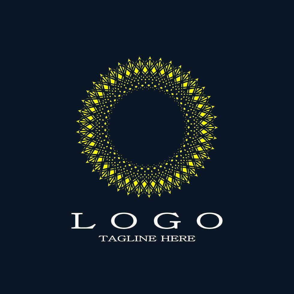 Luxury royal yellow circular ornament logo. Elegant round with abstract floral pattern. Mandala design concept. vector