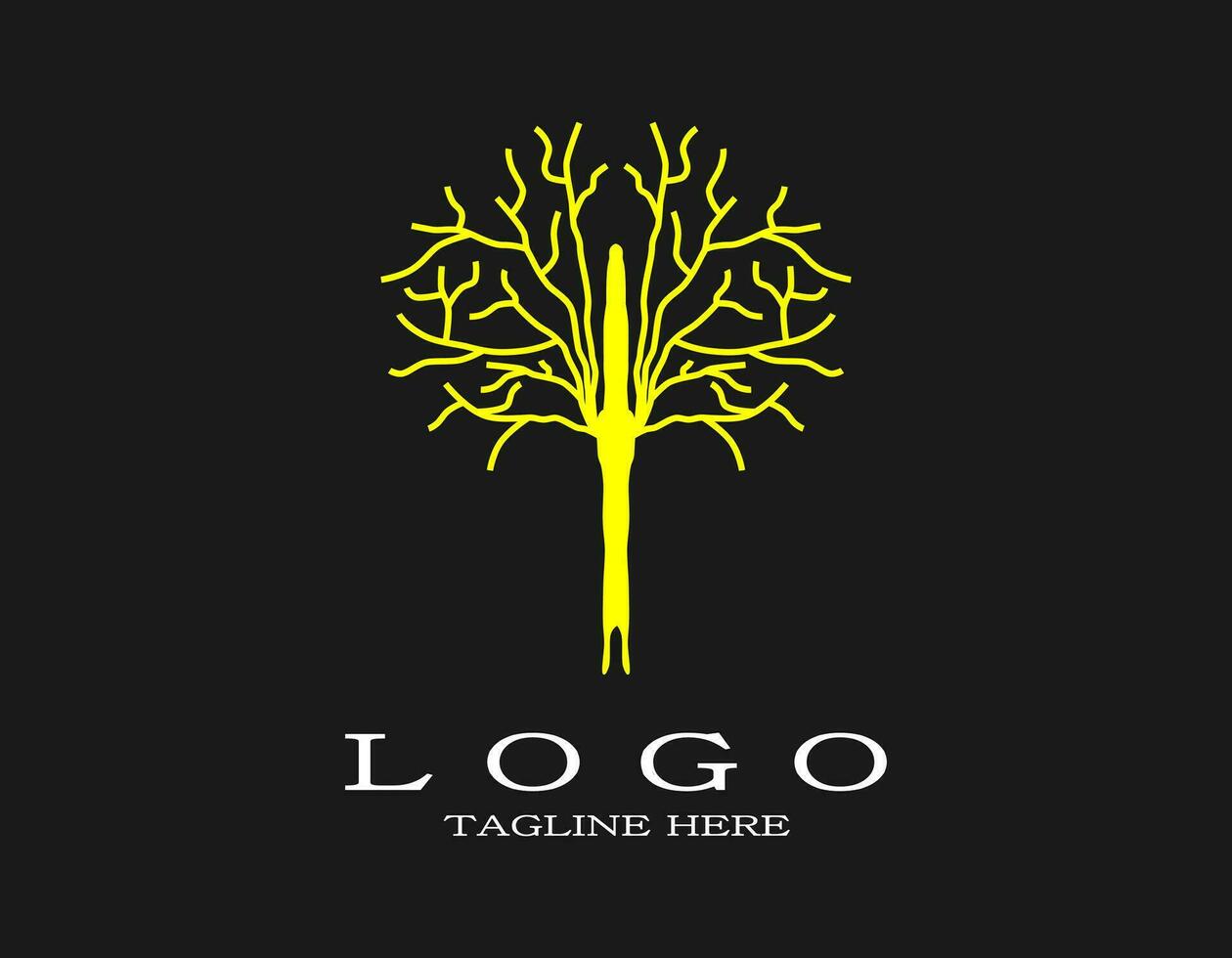 lujo seco árbol logo. un natural dorado o amarillo árbol y rama diseño concepto. adecuado para viajar, complejo, hotel, parque, spa, ambiente. vector