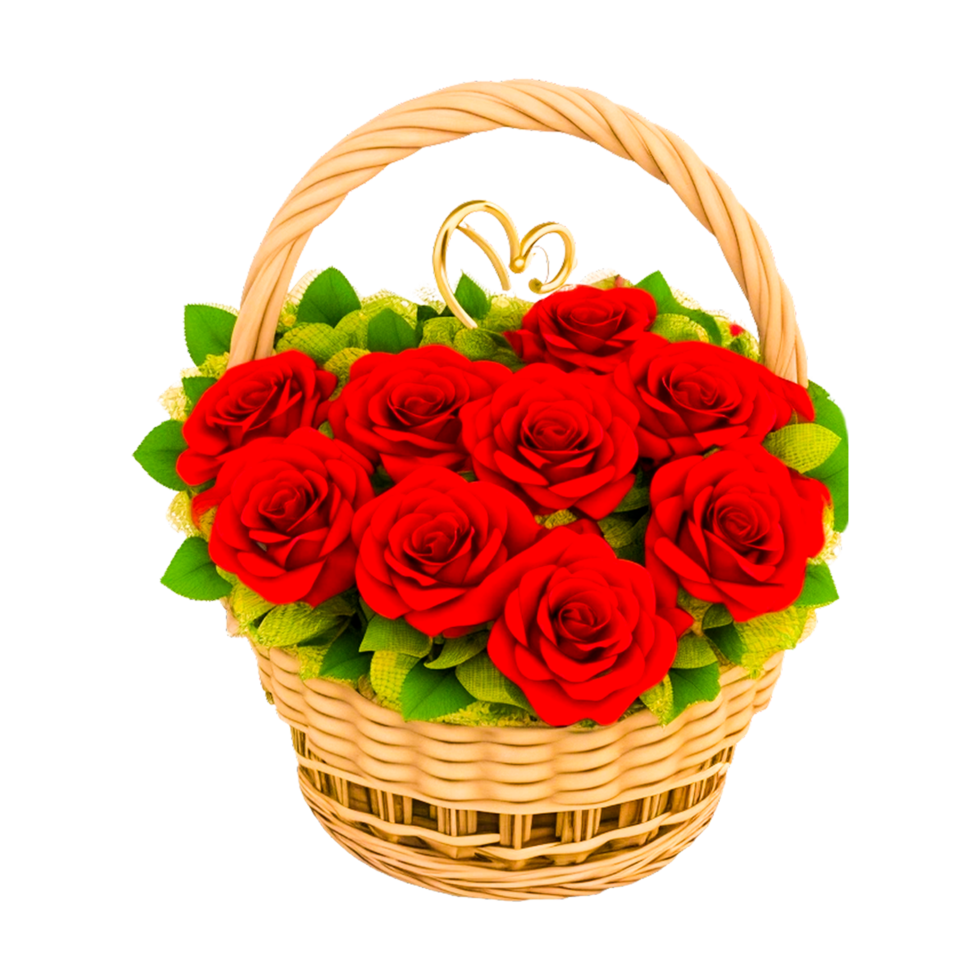 Red roses on basket, Beach rose Flower,  Generative Ai png