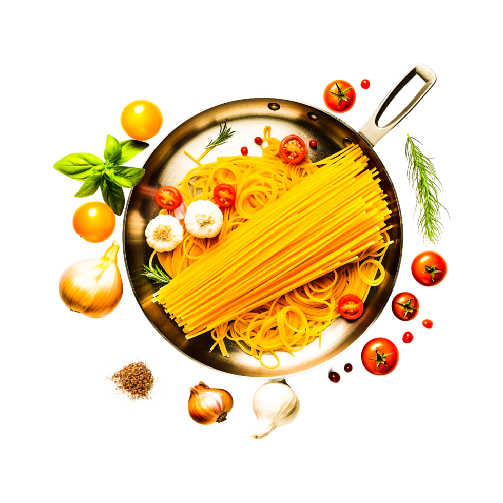 Spaghetti Schüssel gegen transparent Hintergrund generativ ai png