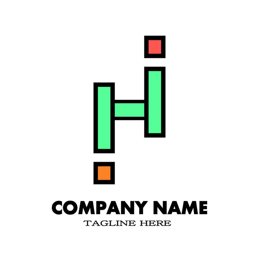 Simple creative letter H and i logo with tosca, green, red, and orange. Design logo for your brand and company name. vector