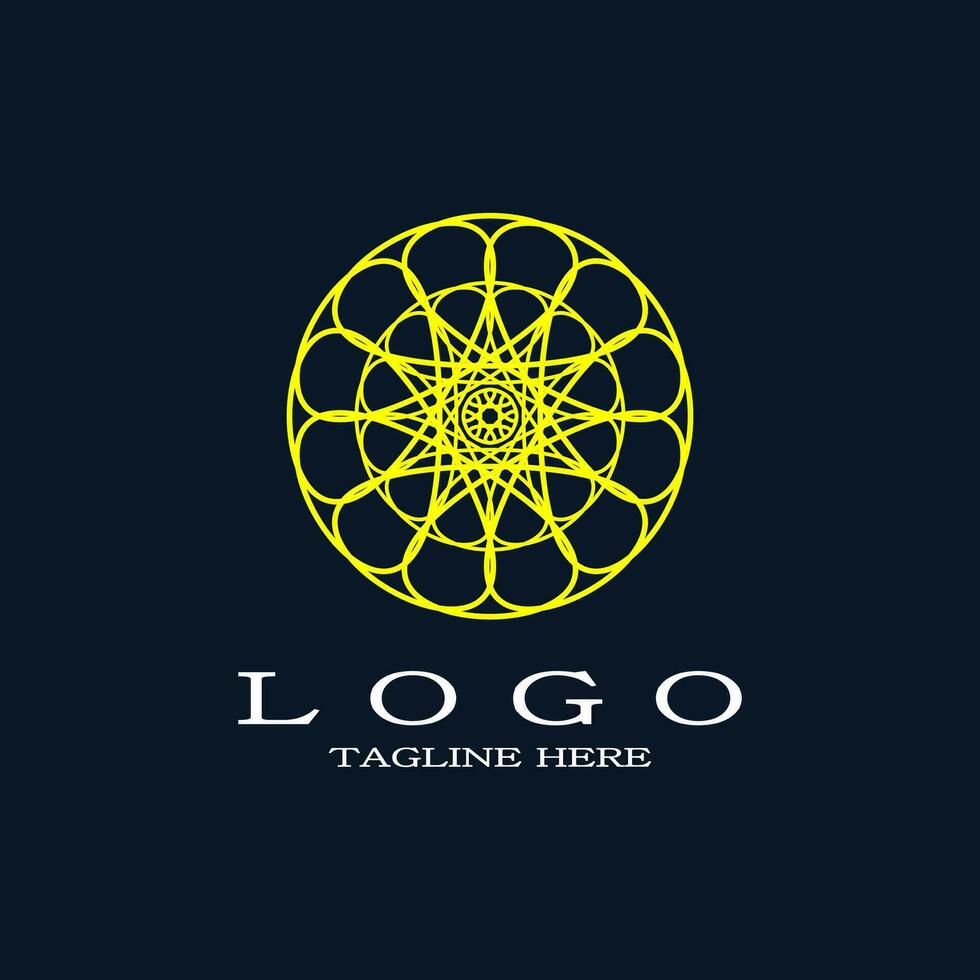 Luxury yellow circular ornament logo. Elegant round with abstract floral pattern. Mandala design concept. vector