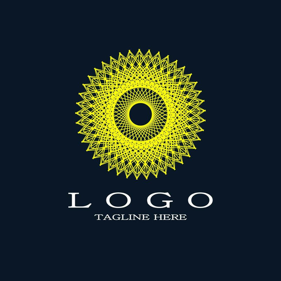 Luxury yellow circular ornament logo. Elegant round with abstract floral pattern. Mandala design concept. vector