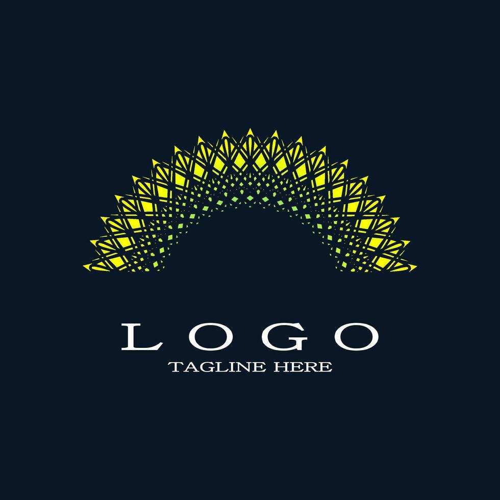 Luxury yellow semi-circle or half circle ornament logo. Royal crown or necklace concept. Retro elements of sunshine. vector