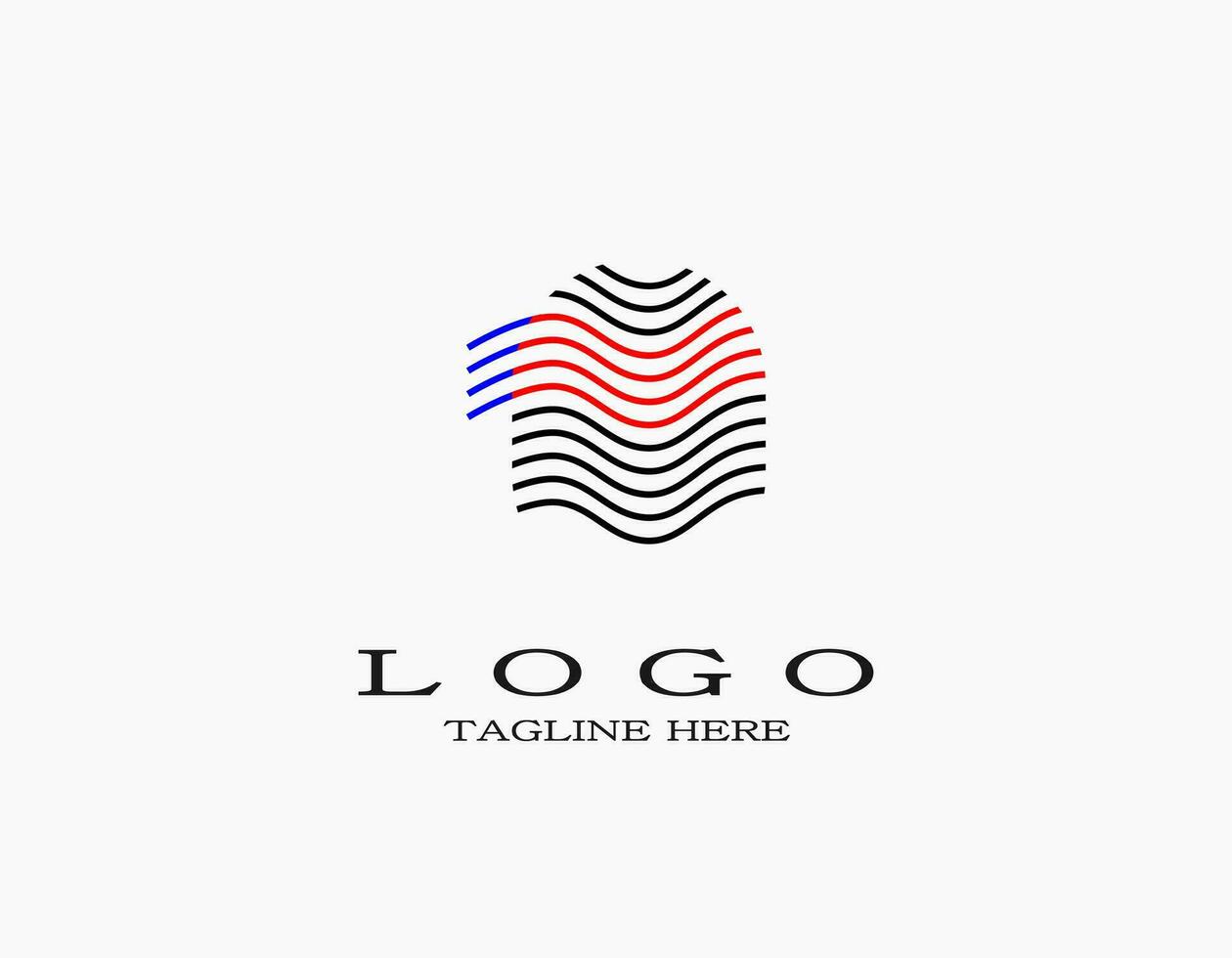 Red and blue in the fingerprint with American flag style. Simple elegant minimal fingerprint logo with black lines and red-blue waves in the middle on a white background. Line art. vector