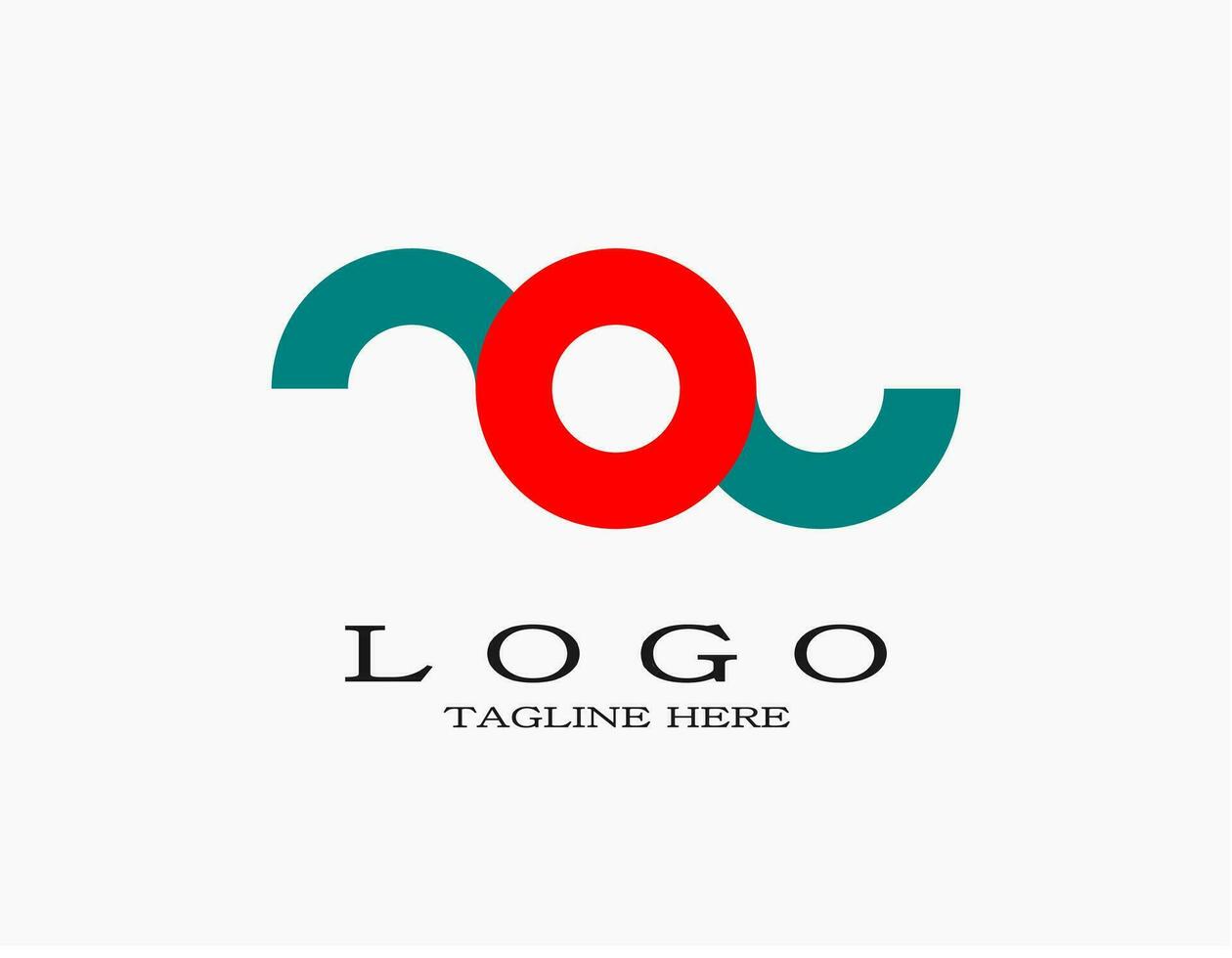 Initial letter nou logo with red and blue. Concept design with wavy lines and a circle in the middle. Suitable for your business or company. vector