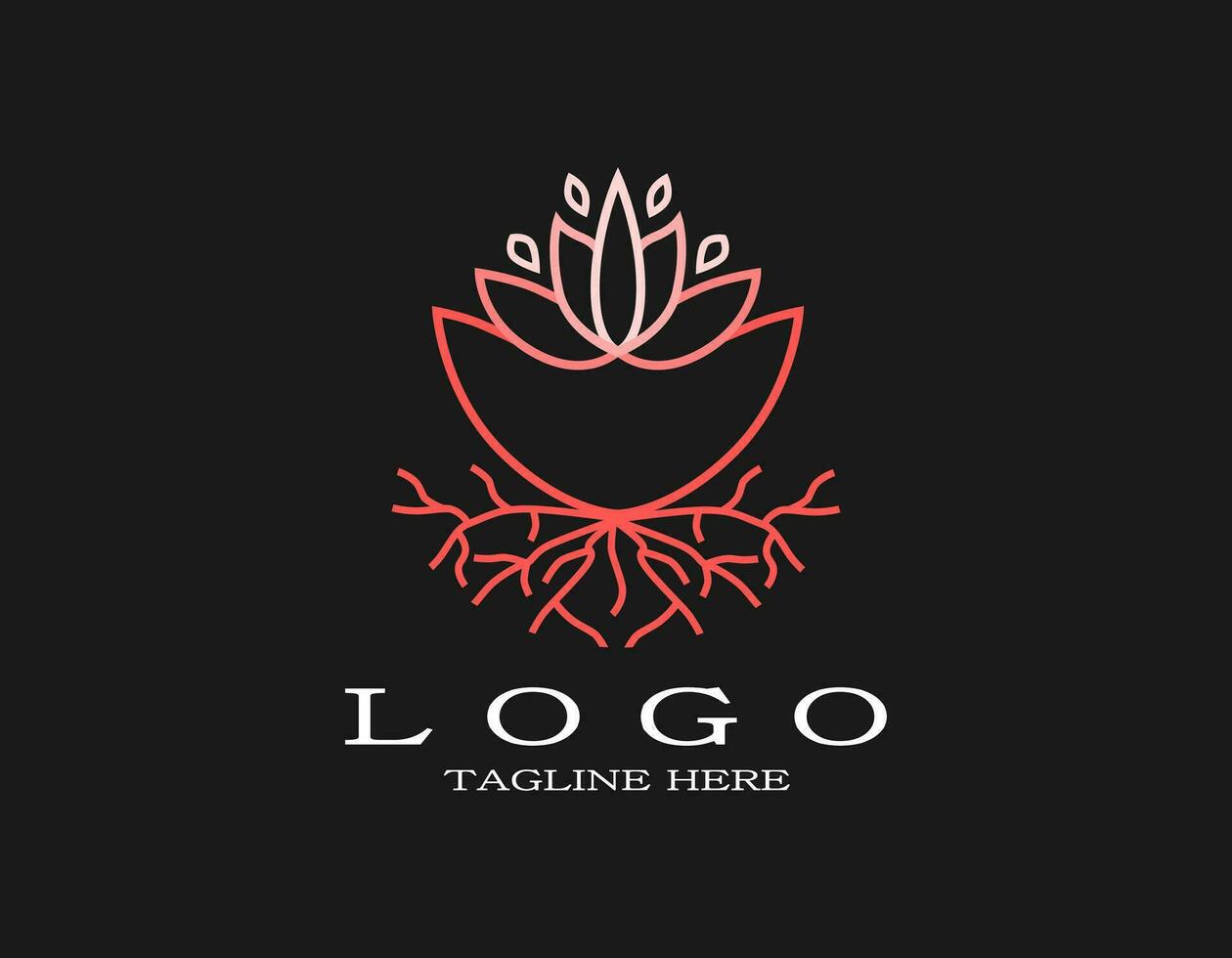 Luxury pink flower logo. Elegant design concept with blooming pink flower and root. Suitable for spa, resort, hotel, beauty, boutique, yoga, salon, perfume. vector