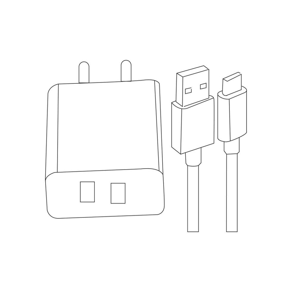 Mobile charger, Phone charger, Realistic smartphone power supply, USB cables, Auto adaptors for charging devices. vector