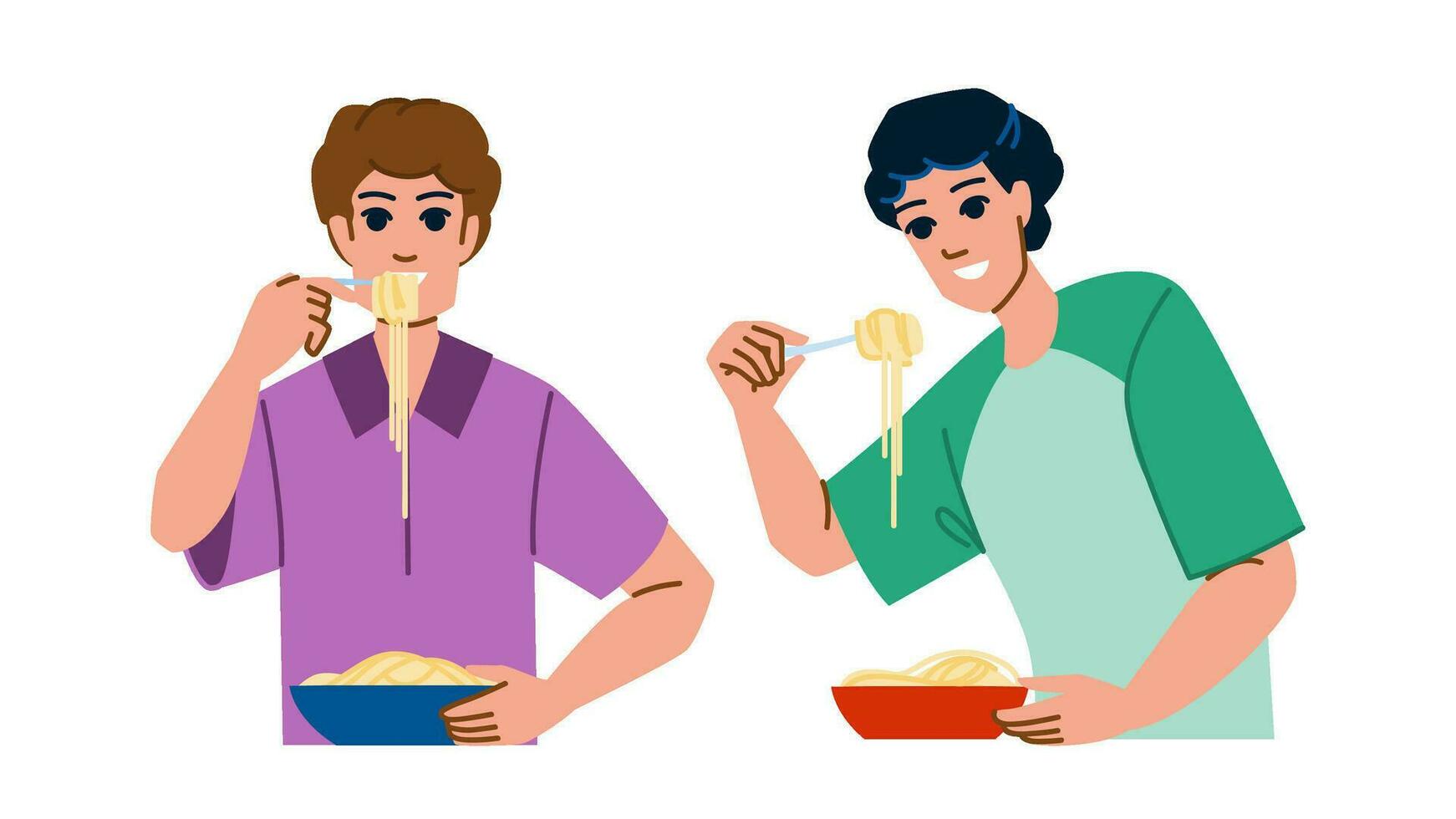 male eating noodles man vector
