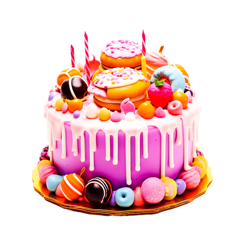 Birthday cake in pink color Generative Ai png