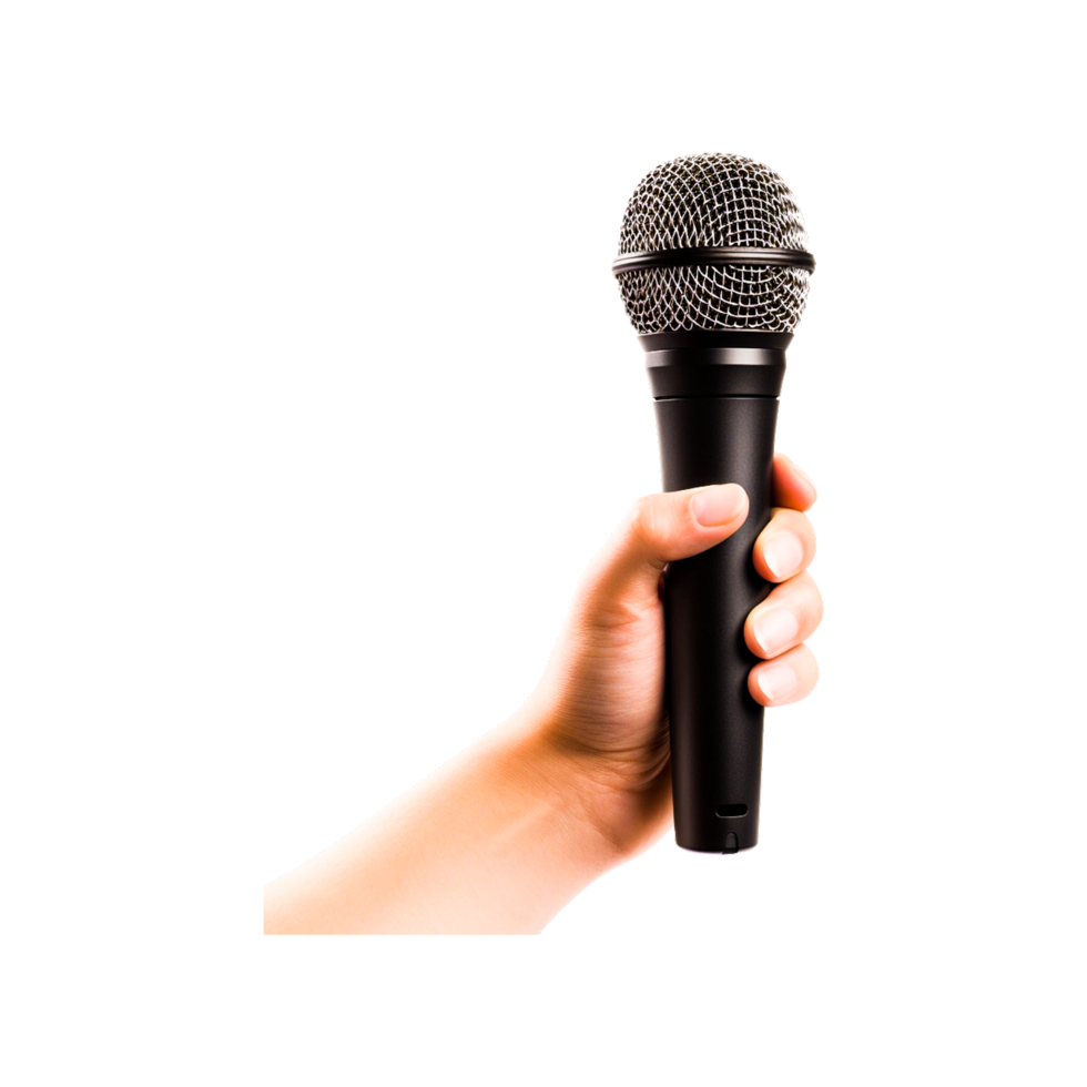 main en portant microphone génératif ai png