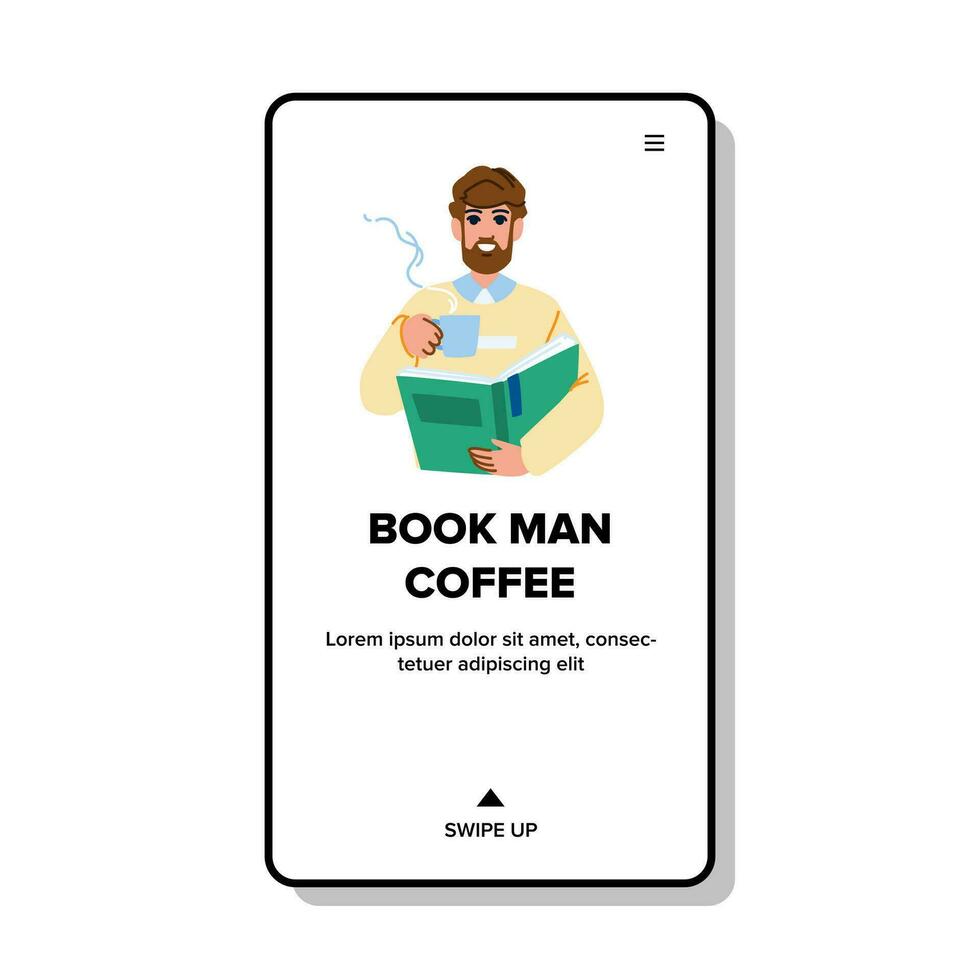 person book man coffee vector