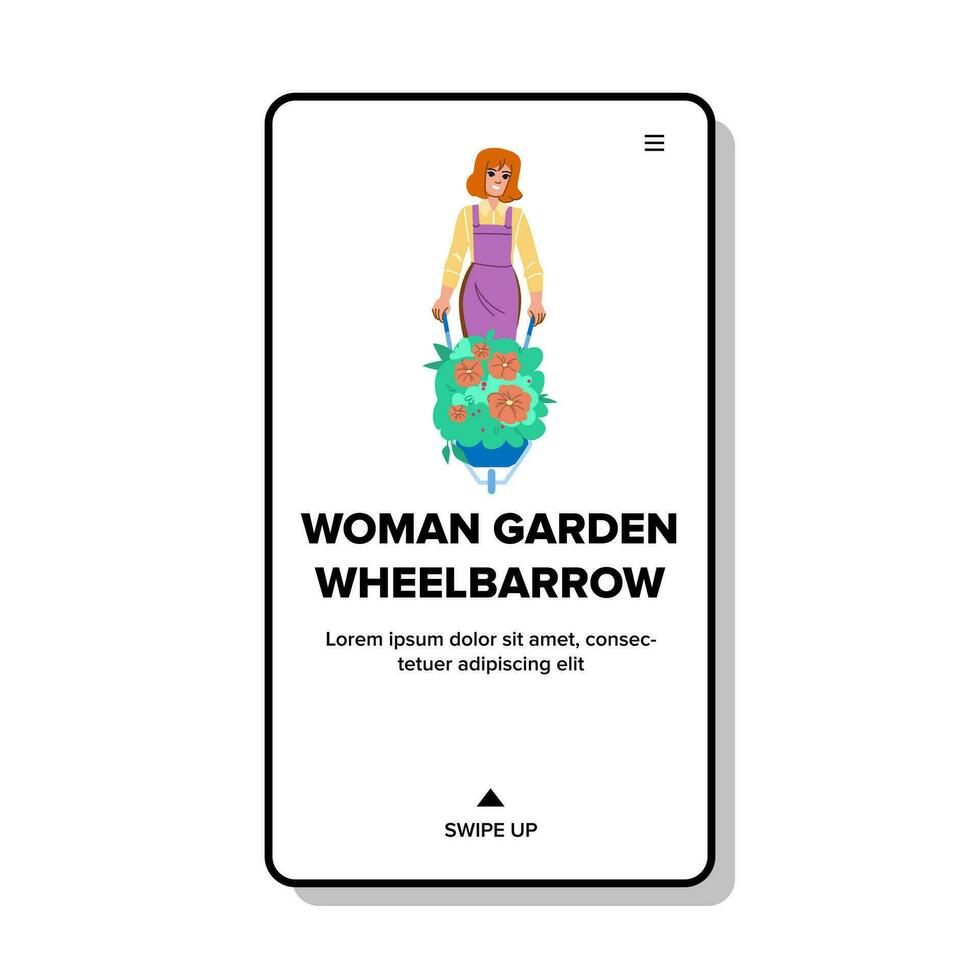 work woman garden wheelbarrow vector