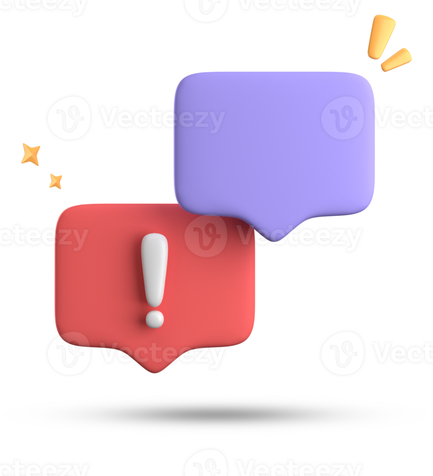 3d rendering of speech bubble, 3D pastel chat with exclamation mark icon set. png