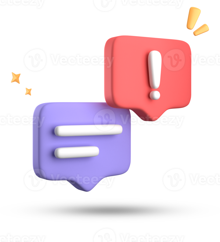 3d rendering of speech bubble, 3D pastel chat with exclamation mark icon set. png