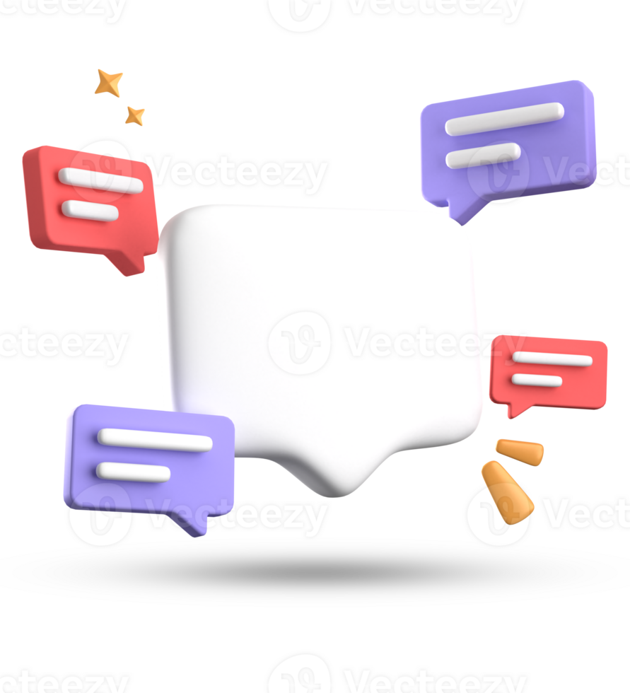 3d rendering of speech bubble, 3D pastel chat with symbol icon set. png