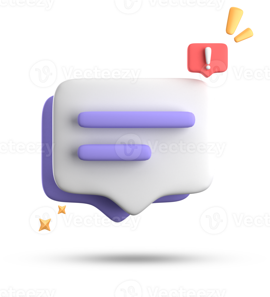 3d rendering of speech bubble, 3D pastel chat with exclamation mark icon set. png