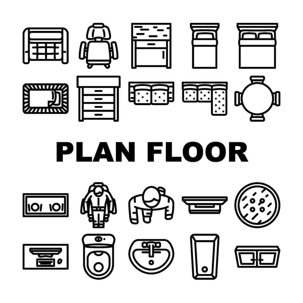 plan piso hogar íconos conjunto vector